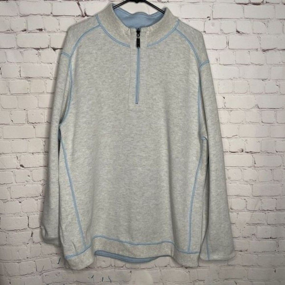 Tommy Bahama Flipshore 1/4 Zip Mockneck‎ Sweater Men Size XL Blue/Gray